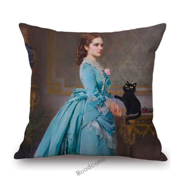 Lovely Cute Funny Humorous Black Cat In World Famous Oil Painting Deviant Art Home Decorative Sofa Pillow Case Cushion Cover
