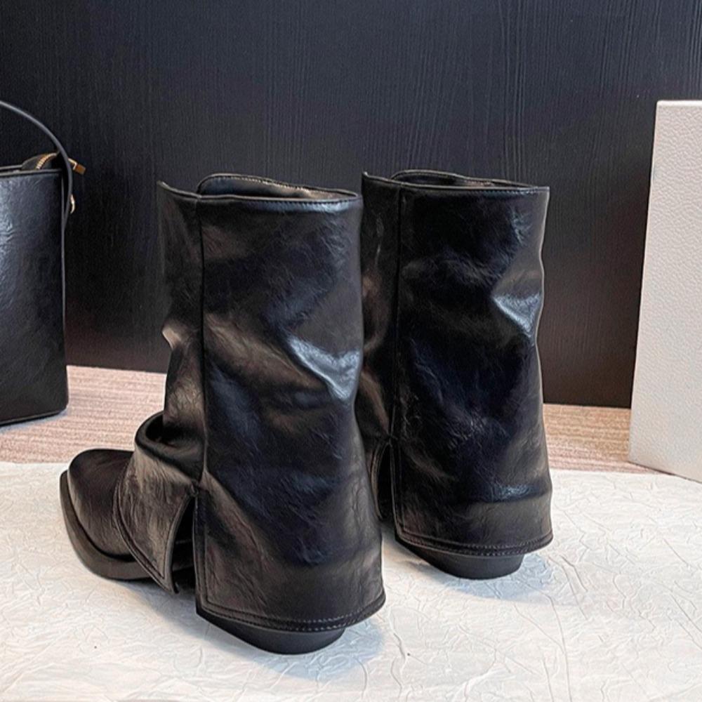 Women's Boots Retro Thick Heel French Pointed British Style Stacking Boot Autumn and Winter Trouser Boots Short Boots Womens