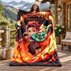 Akaza Demon Slayer Custom Name Flannel Blanket Personalized Soft Warm Plush Throw Blanket Customized Gift for Family Friends