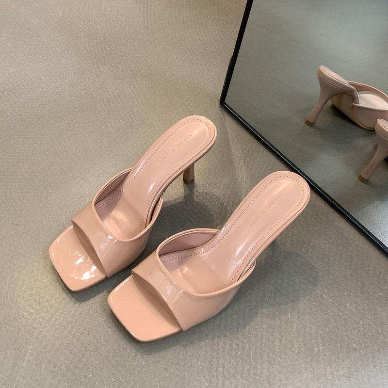 

Fashion Fashion Square Toe Women 7cm Heels Pumps Shoes New In Spring Summer Female Slip On Footwear Ladies High Heels Shoes Slides 35 бежевый