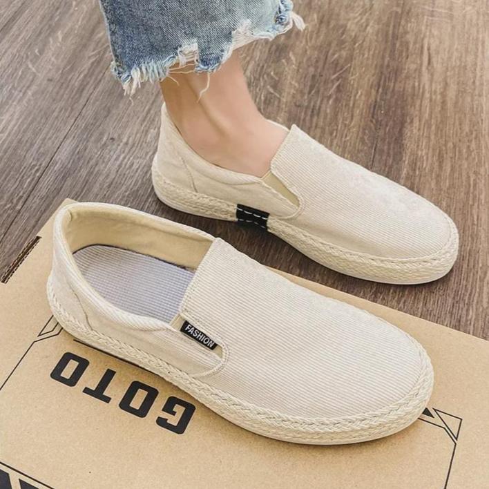 Tênis Casuais Slip-On de Lona Brancos Masculinos para Primavera, Respiráveis Estilo Old Beijing