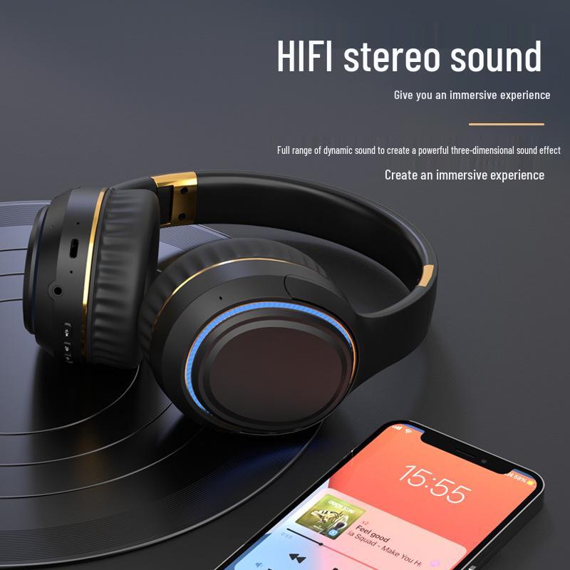 New H6 Wireless Over-Ear Bluetooth Headphones with Atmosphere Light and Heavy Bass, Foldable and Retractable Design