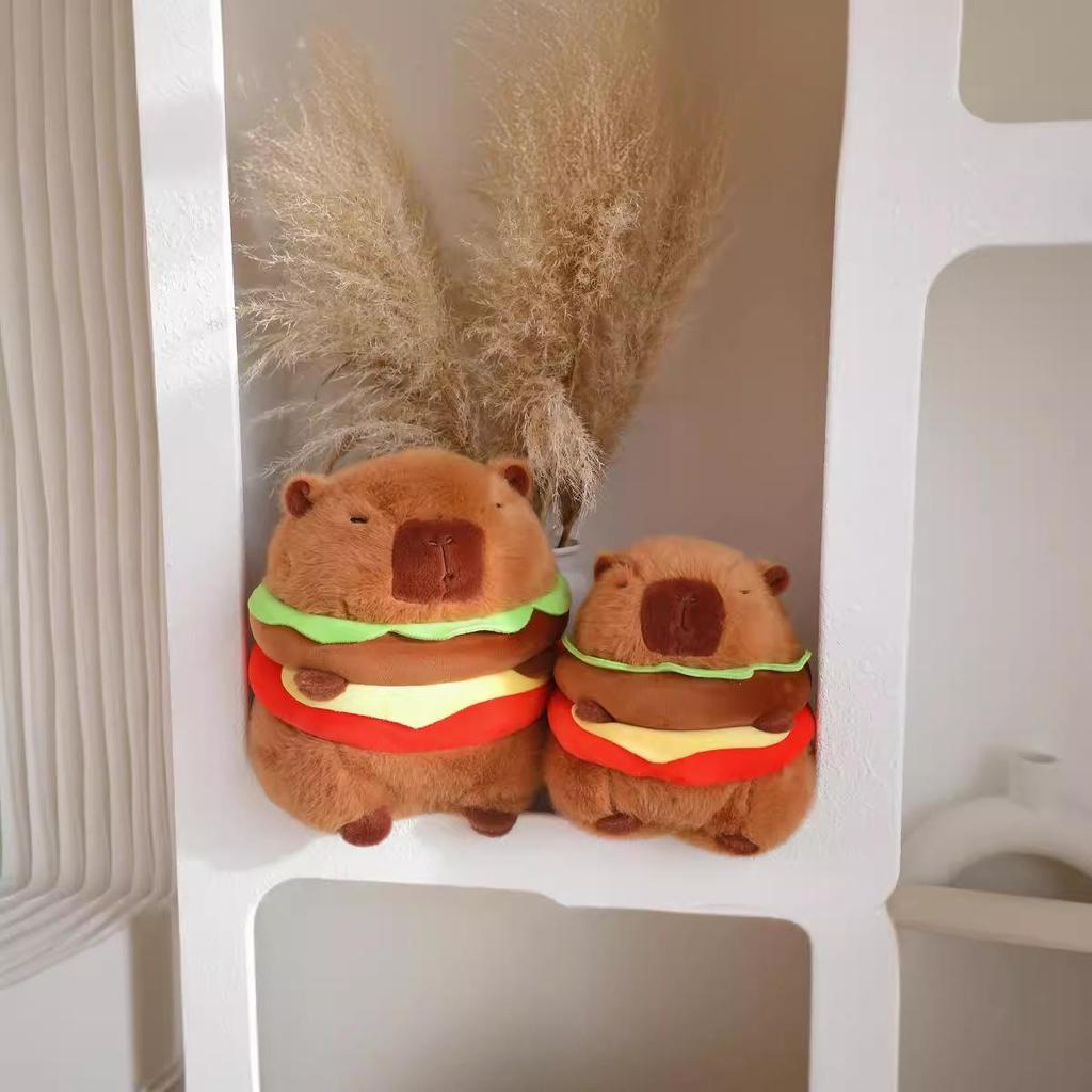 Capybara Hamburger Plush Toy Pillow - Cute Cartoon Doll Holiday Gift