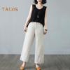 Women Casual Pants Elastic High Waist Buttons Zipper Fly Long Trousers with Pockets Solid Color Straight Wide Leg Slacks Daily Wear
