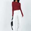 Streetwear Oneck Slim Outfits Women Long Sleeve Backless Tshirts Cropped Tops Solid Color