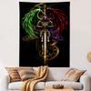 Vertical Tapestry Knight Armor Angel Demon Wings Clock Gothic Sword Wall Hanging
