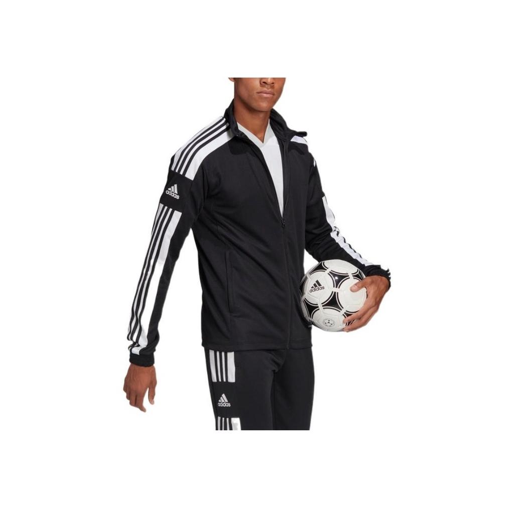 Adidas FW22 Pánská bunda s pruhovaným potiskem, logem a zipem u krku, svrchní oděv, černá GK9546