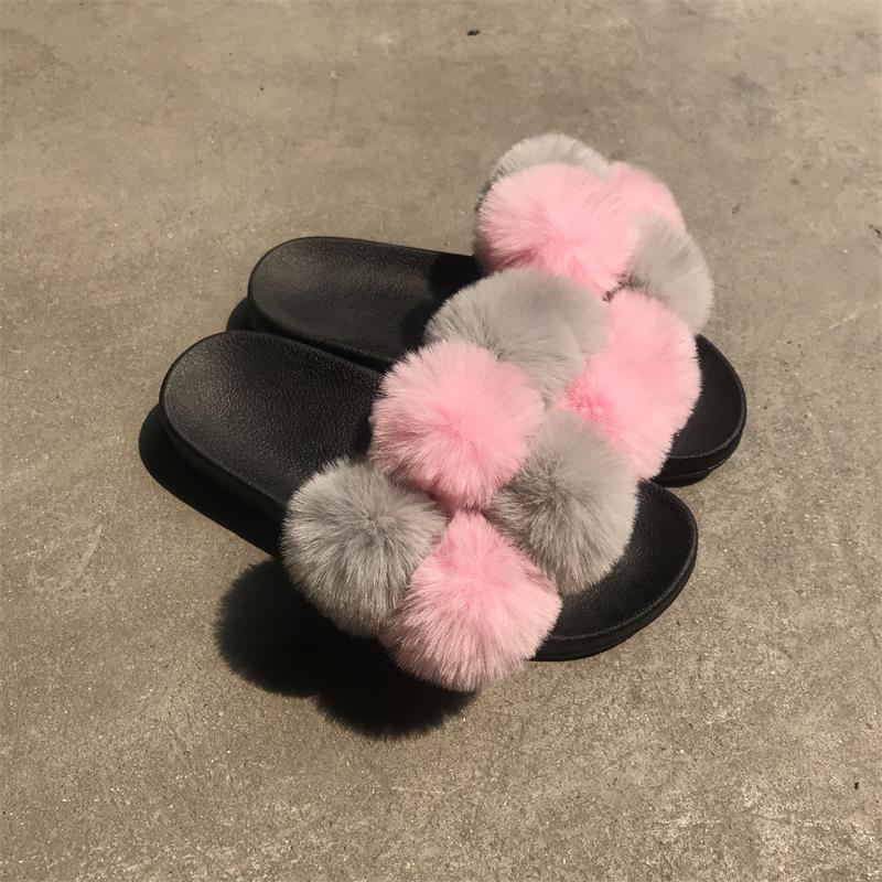 fuzzy slip on sandals