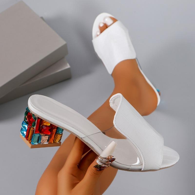 2024 New Crystal Sandals Ladies Open Toe Square Heels Fashion Spring Elegant Women's Summer Footwear Sandalia Feminina Slippers