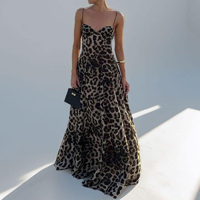 

New Arrival Spring European and American Women s Clothing Elegant Elegance Fashion Sexy Leopard Print Print Suspender Skirt Long Skirt for Women Leopard print S