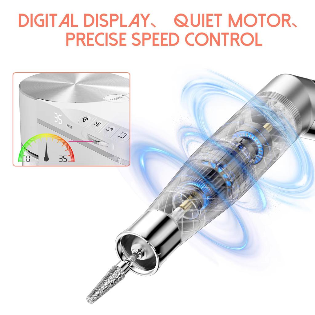 2026 New Design 2-in-1 200W-30000revolutions Electric Buit-in Dust Extractor Nail Drilling Tool for Manicure Pedicure Salon