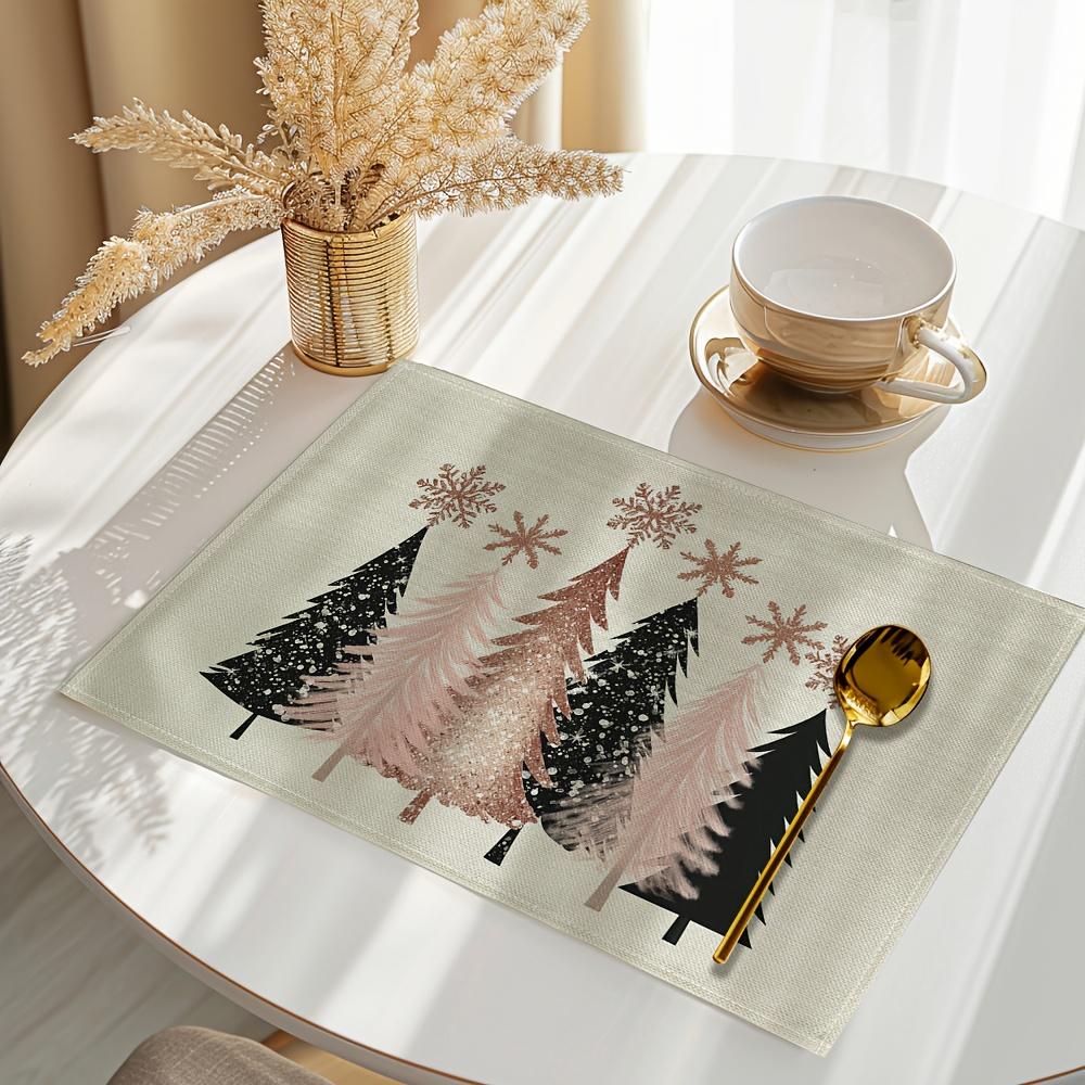 2/4/6/8pcs Suige Home Christmas Placemats - Festive Snowflake and Tree Design, Durable Polyester Placemats, Machine Washable, Rectangular Shape, Perfe