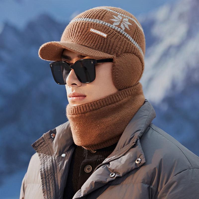 Knitted Warm Hat Men's Winter Plus Velvet Windproof and Cold Scarf Outdoor Cycling Ear Bag Thickened Woolen Hat