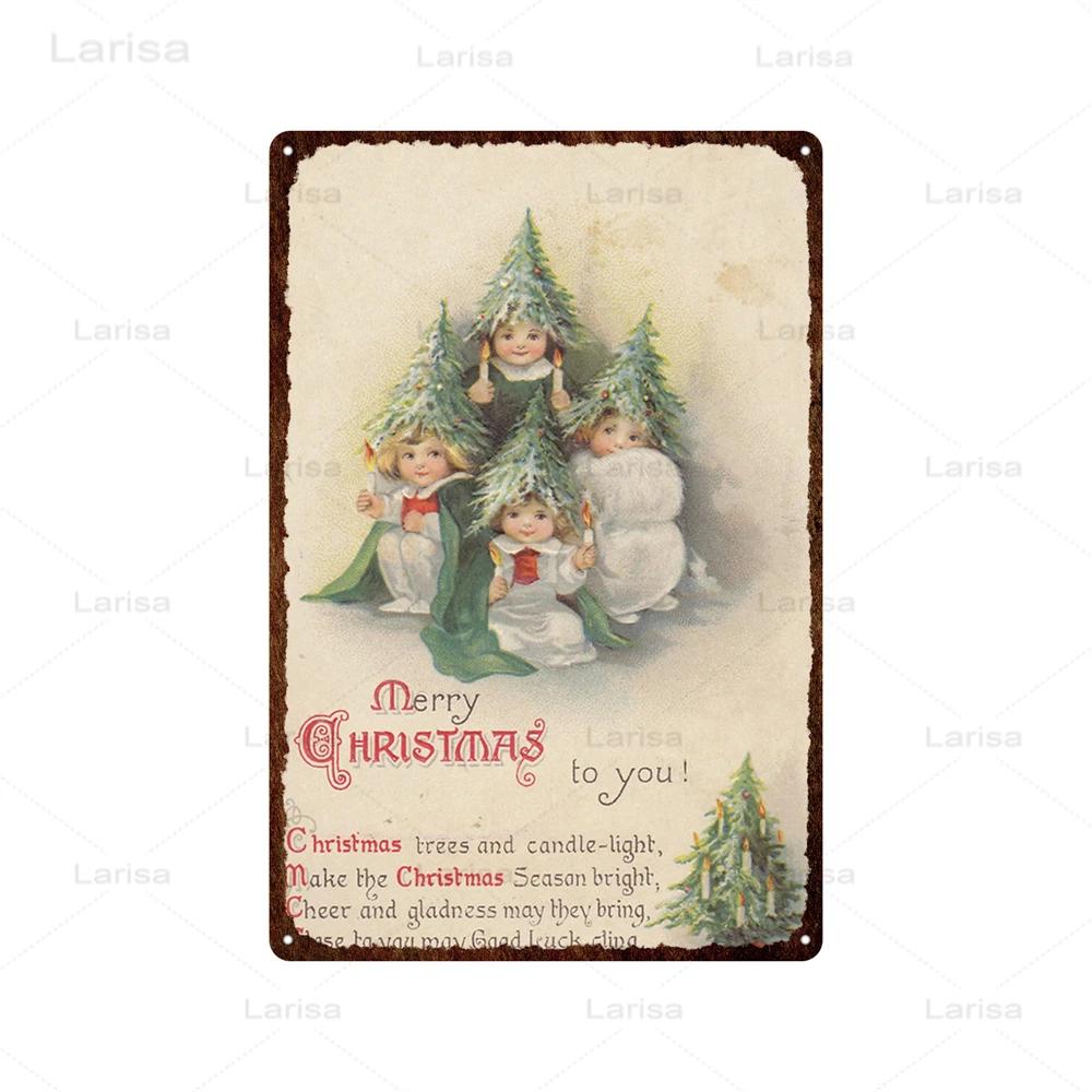 Festival Christmas Santa Claus Tin Sign Vintage Metal Poster Snowman Kitchen Home Bedroom Wall Art Decor Tinplate Signs Plaques