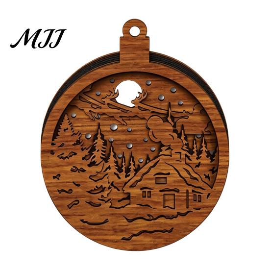 Wooden Christmas Ornaments 3D Light Up Ornament, Layered House Tree Snowman Magnetic Fridge Magnets for Nativity Scene Hanging Decoration Xmas