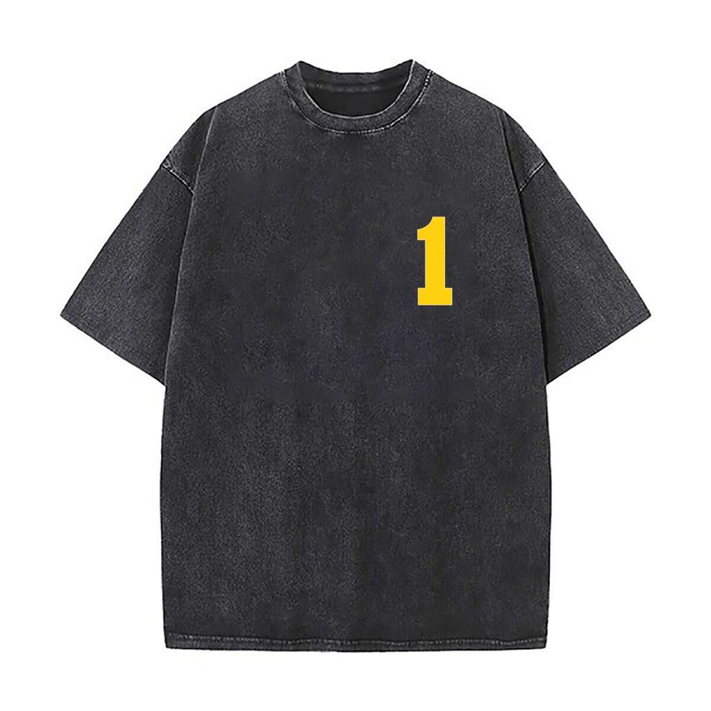 Number Yellow one Sports number Washed Vintage TShirts Street Hip Hop Retro Punk T Shirt