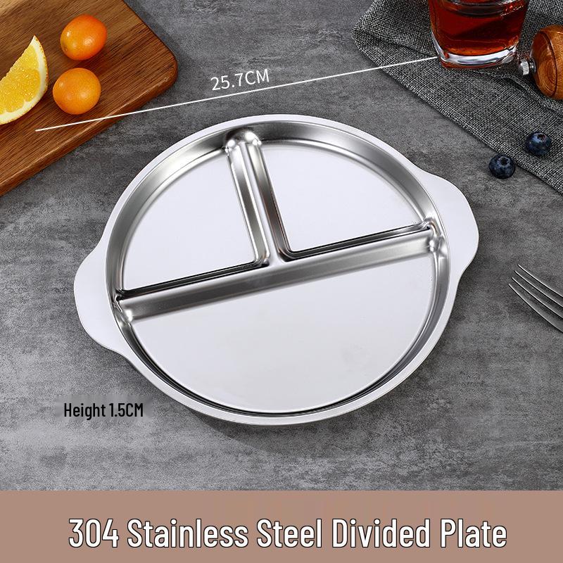 304 Stainless Steel Portion-Control Dinner Plate for Kids & Adults