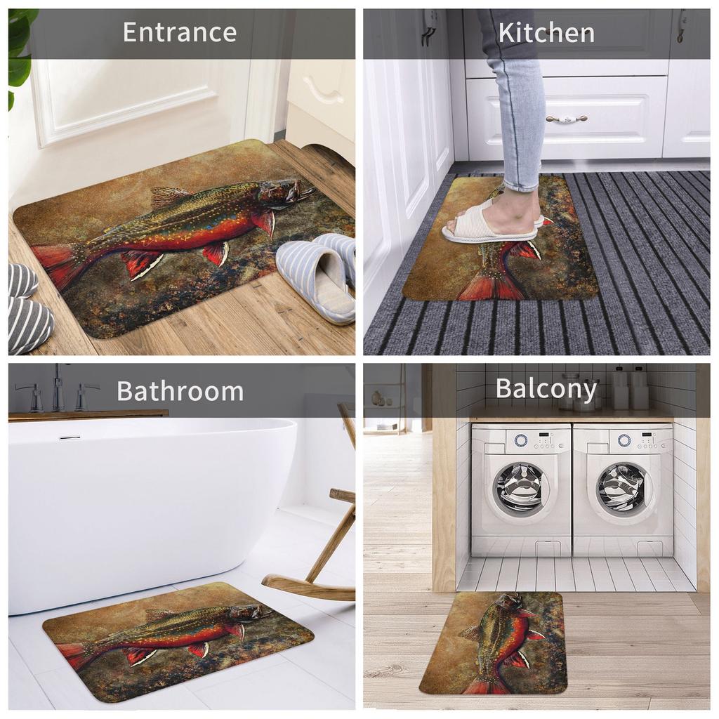 Spawning Male Brook Trout Anti-slip Doormat Floor Mat Sand Scraping Carpet Rug for Kitchen Entrance Home Balcony Footpad Mats