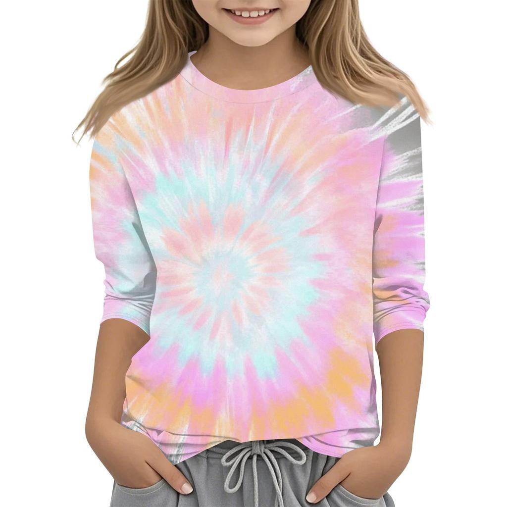 Children's 3/4 Sleeves Printed O-neck Top Everyday Casual T-shirt