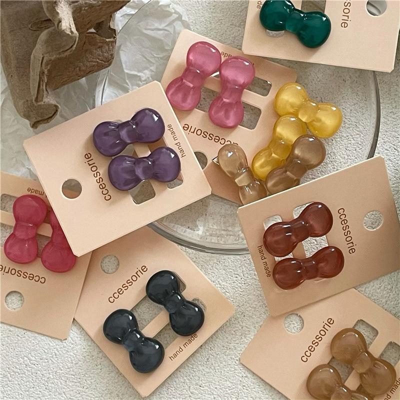 Mini and Cute Colorful Plastic Bow Hair Clips  Playful and Girlish Side Bangs Clips  Duckbill Clips