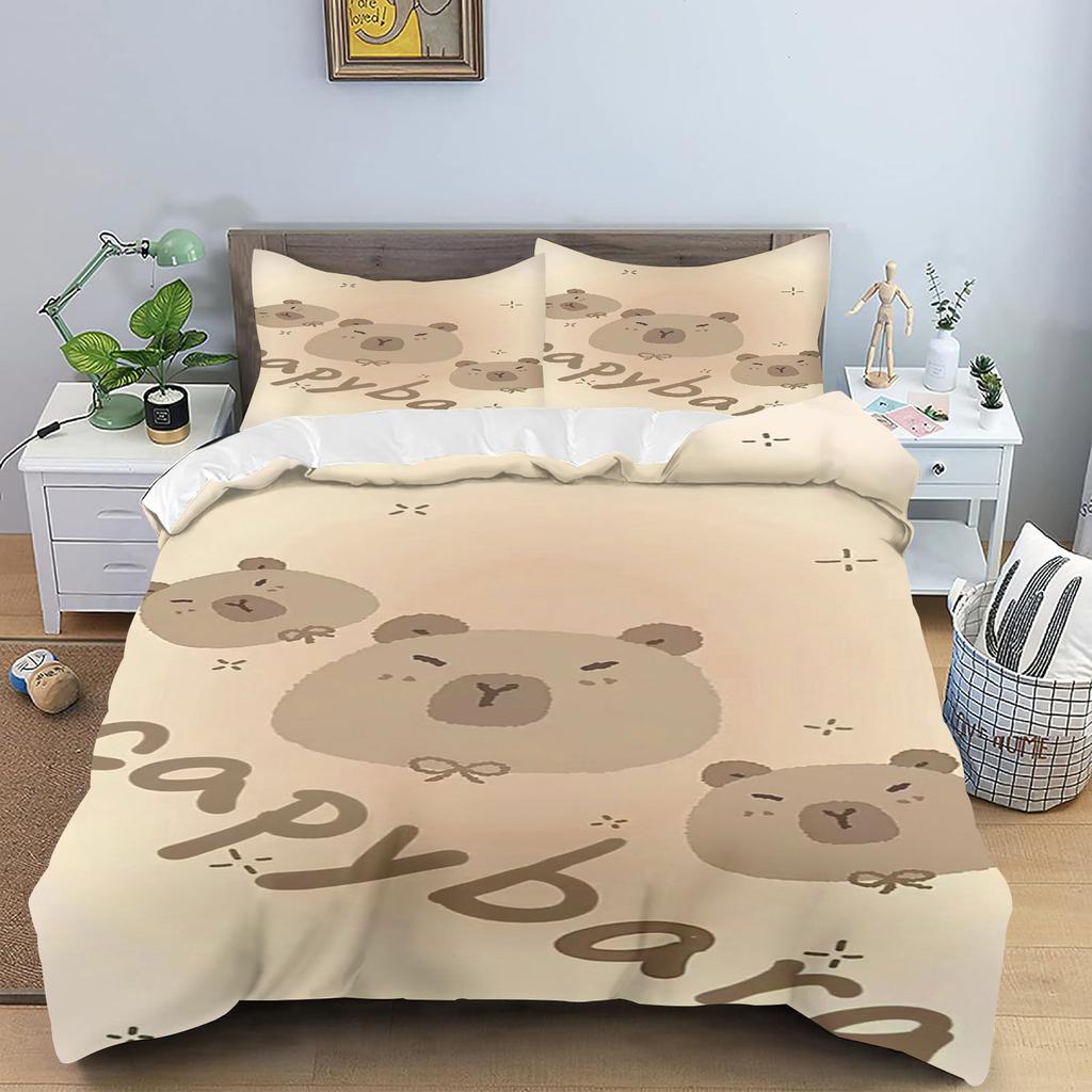 Kapybary Povlak na přikrývku Anime Povlečení Povlak na polštář s potiskem Obecná sada pro děti a dospělé Queen Size Reactive Printing Quilt