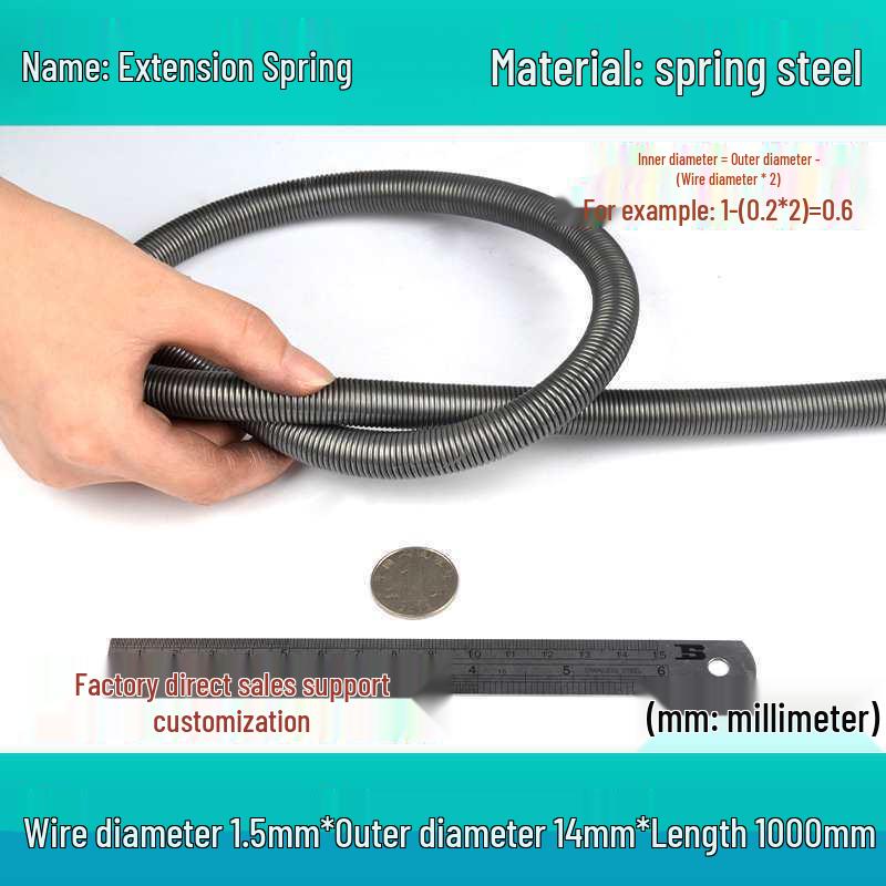 1m Spring Coil Extension with Hook - Strong Tensile Force, Thin Soft Sheath, for Tarpaulins & Sliding Doors