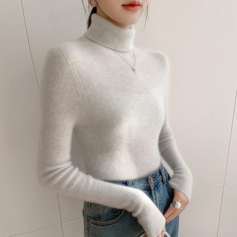 Women's Slim-fit High-neck Cashmere Pullover Sweater - Autumn/Winter Stylish, Tight-knit Base Layer