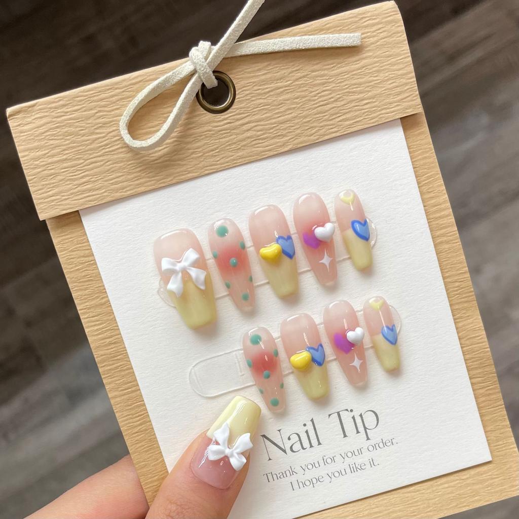 10pcs/set Purely Handmade Wearable Nails Removable Nail Art French Simple False Nails Finished Long and Short Nails
