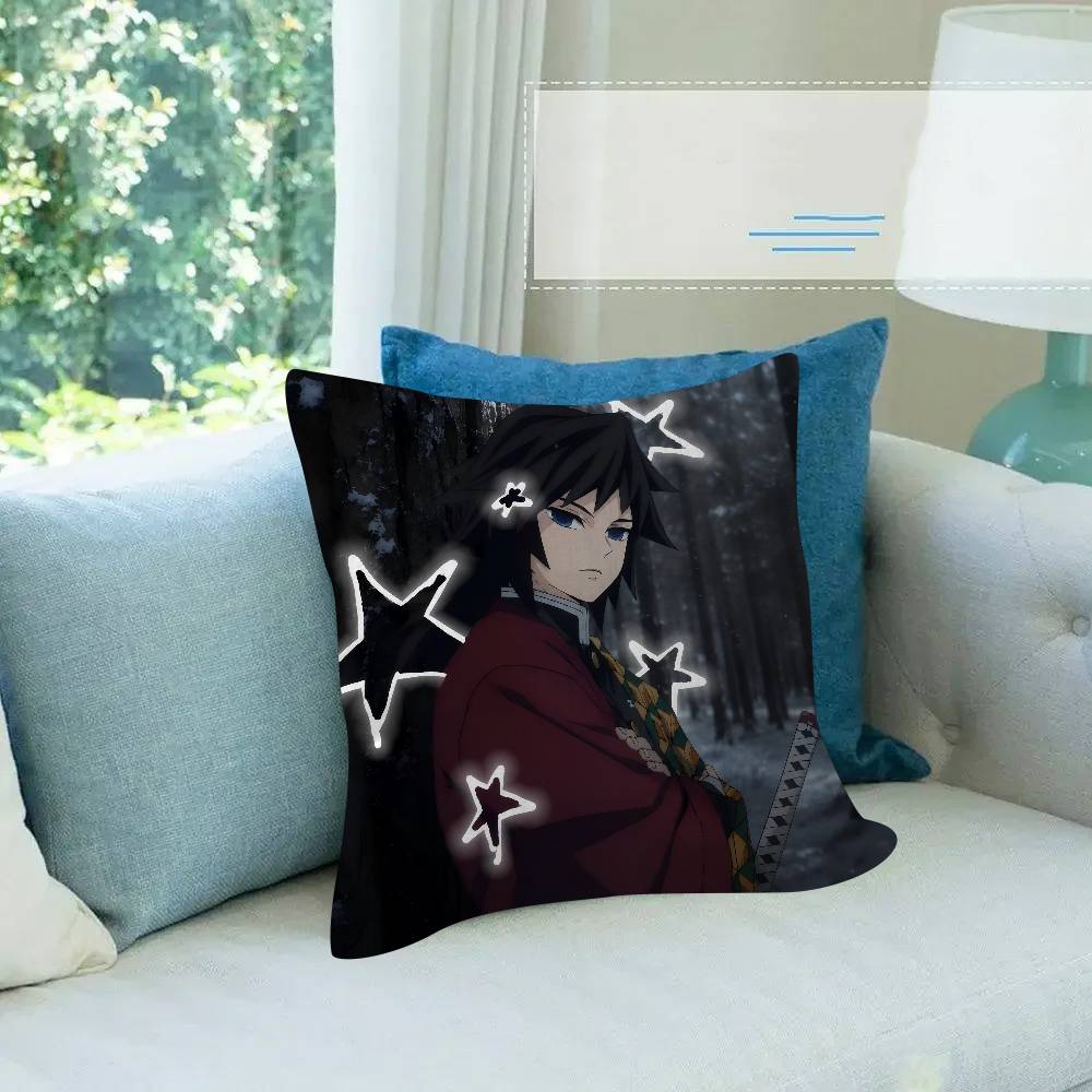 Cartoon Figure Giyu Tomioka   Cushion Cover Pillowcase Upholstery Sofa Throw Pillow Home Decor Pillowcas