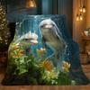 Dolphins Underwater HD Printed Blanket - Ultra-Soft Flannel Plush Bedspread with Realistic Dolphin & Marine Life (Dolphins, Fish
