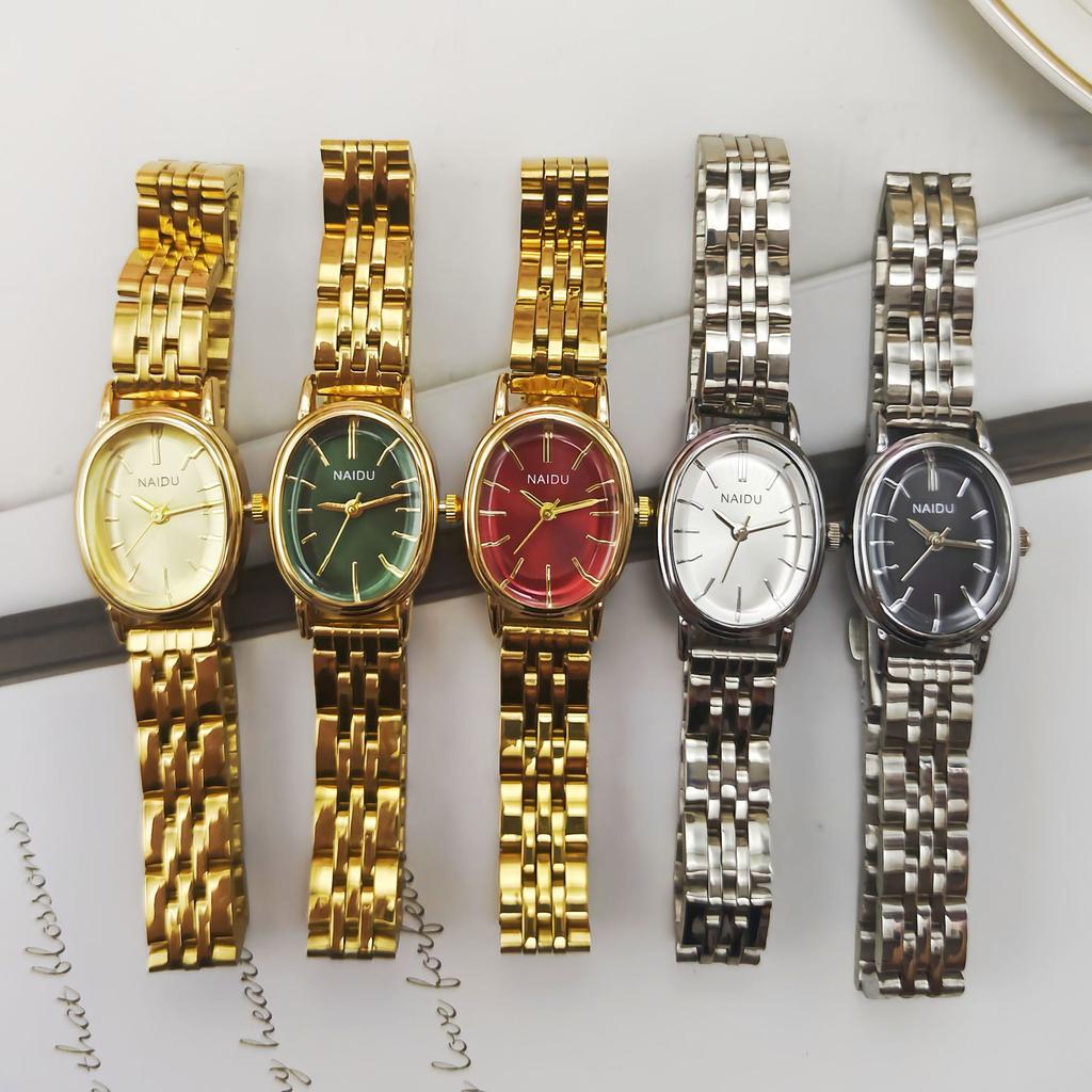 Vintage Style Fashion Oval Dial Quartz Watch Steel Strap Pointer Digital Wristwatch Women Clock