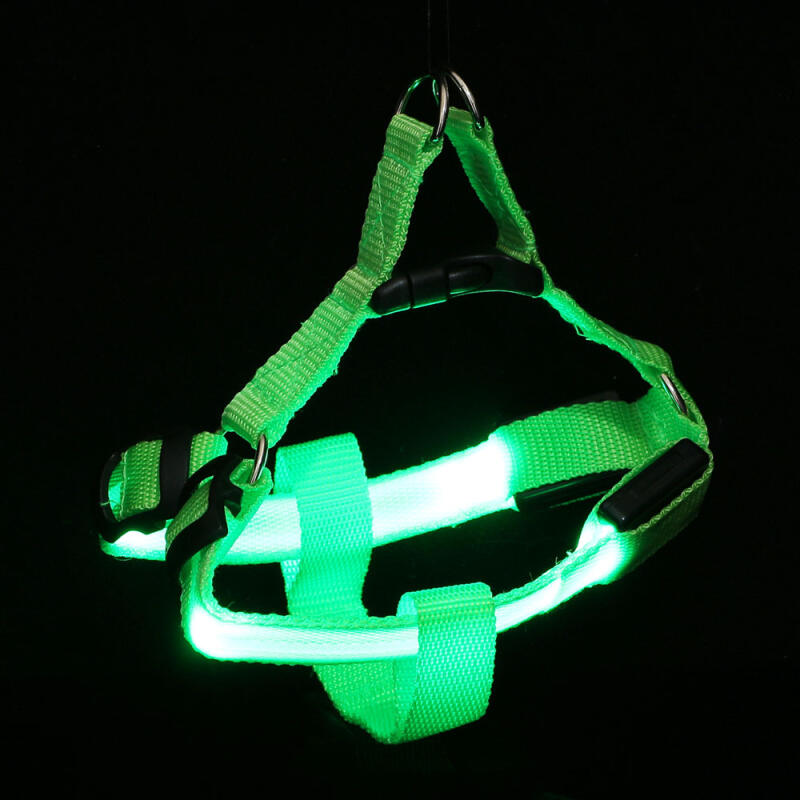 LED Dog Harness Chest Leash (S/Green)