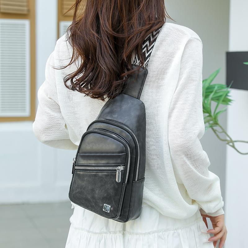 Vintage Women's Large Capacity Chest Bag PU Crossbody Bag