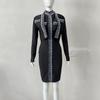 Black Rhinestone Long Sleeve Bandage Top and Short Jacket Evening Dress