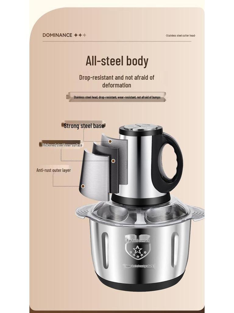 Electric Stainless Steel Meat Grinder & Multi-functional Chopper for Pepper, Garlic, and Vegetables