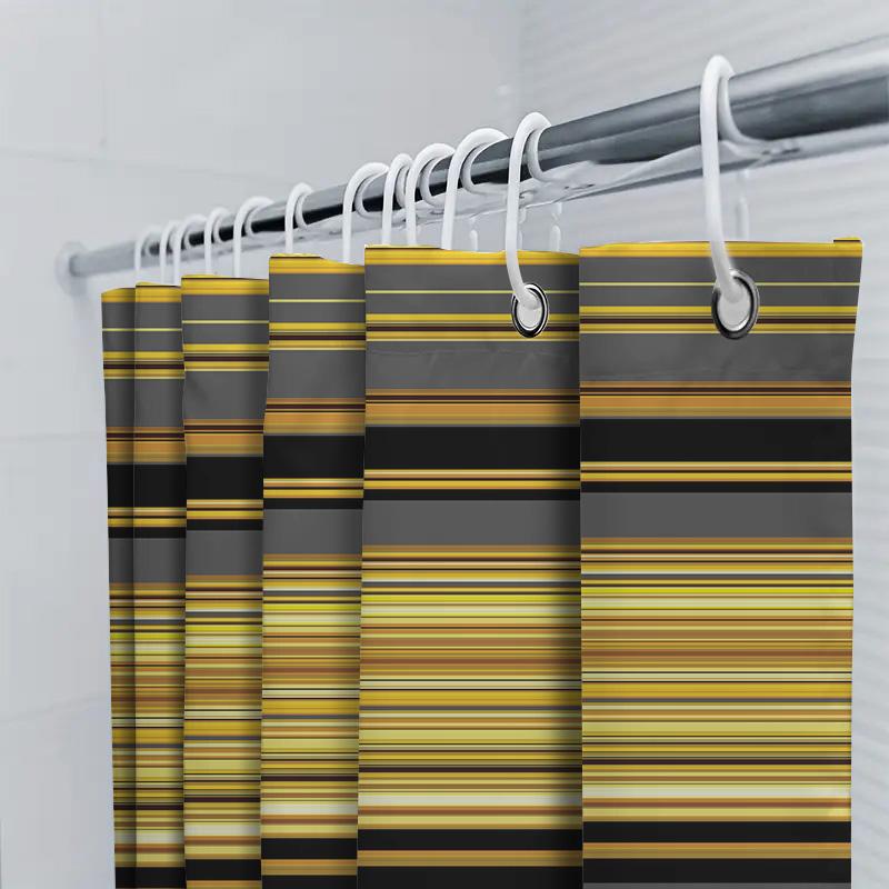 Modern Bathroom Decor Shower Curtain with Golden Stripes 3D Printed Waterproof Fabric Customizable Size for Home Bathing Room De