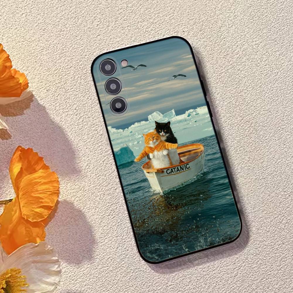 Mèmes de Chat F-Drôle Mignon Coque de Téléphone Pour Samsung Galaxy A73,A72,A71,A70,A53,A52,A51,Housse Noire en Silicone Souple