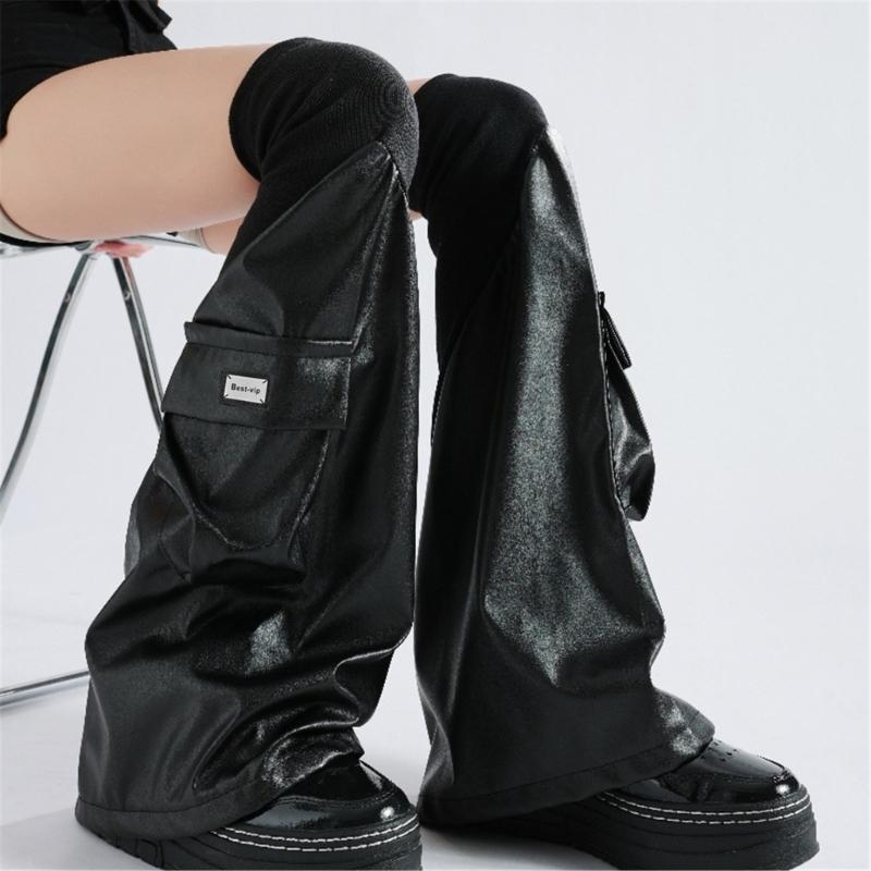 calentadores de piernas de cuero PU Harajuku calcetines largos góticos punk polainas de manga de pierna acampanada puños de invierno góticos calcetines de tobillo