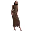 Vestido Maxi de Verano para Mujer Cuello Alto Sin Mangas Tejido Fuera del Hombro Vestido Largo Fiesta Club Vestido Ajustado