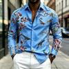 New Men's Shirt Collar Long Sleeved Printed Shirt Street Style Elegant Men's Casual Fashion Top, Comfortable, 17 Colors