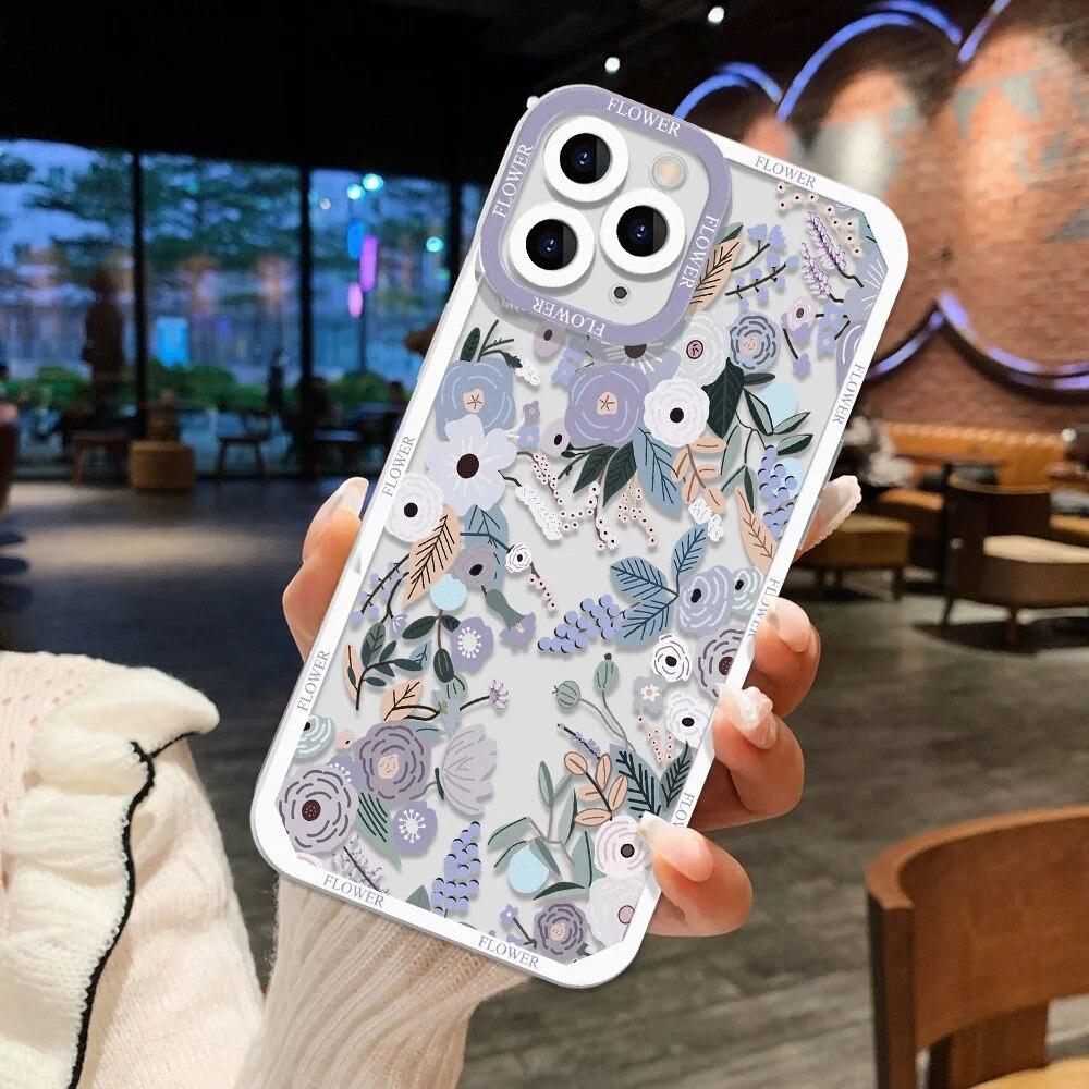 Flower Phone Case For iPhone 11 Case iPhone 13 12 14 15 Pro Max 12 13 Mini XR XS X 7 8 15 Plus SE 2020 Soft Silicone Back Cover