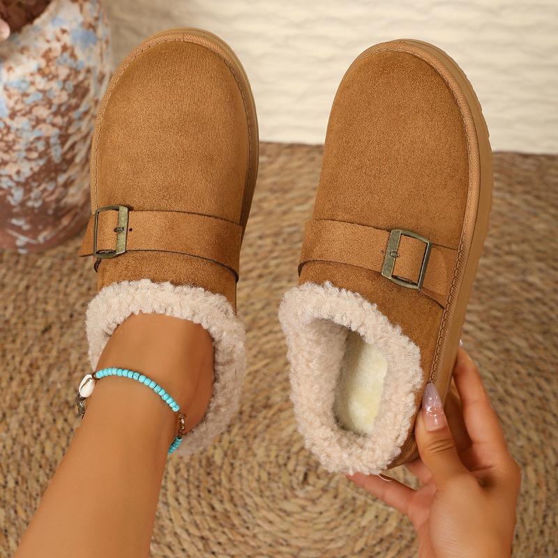 Autumn New Velvet Bag Head Rear Empty Cotton Shoes Women's Warm Belt Buckle Thick-soled Snow Boots