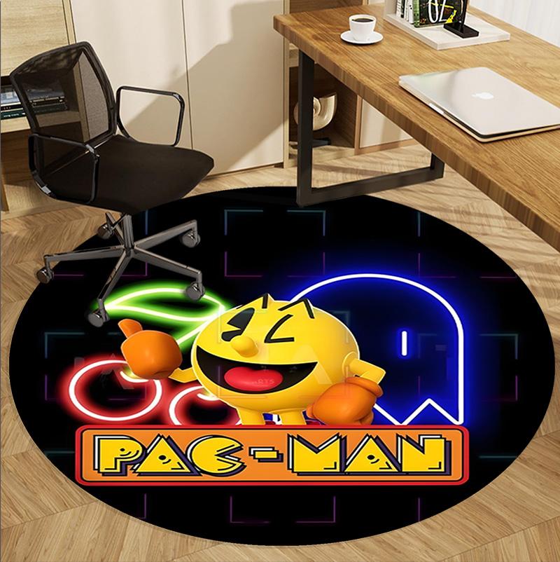 PAC Pattern Round Rug, Indoor/Outdoor Mat, for Picnic, Gameroom, Bedroom, Office, Living Room, Home Decor Carpet, Birthday Gift