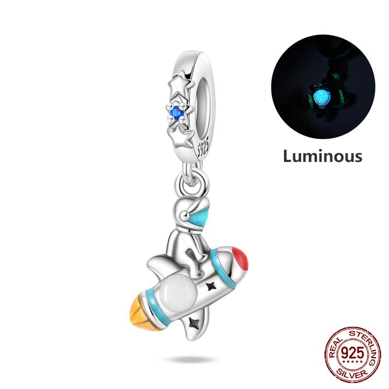 New Copper Fashion Glowing Space Astronaut Spaceship Charms Beads Fit Brand Original Bracelet Diy Jewelry Gift