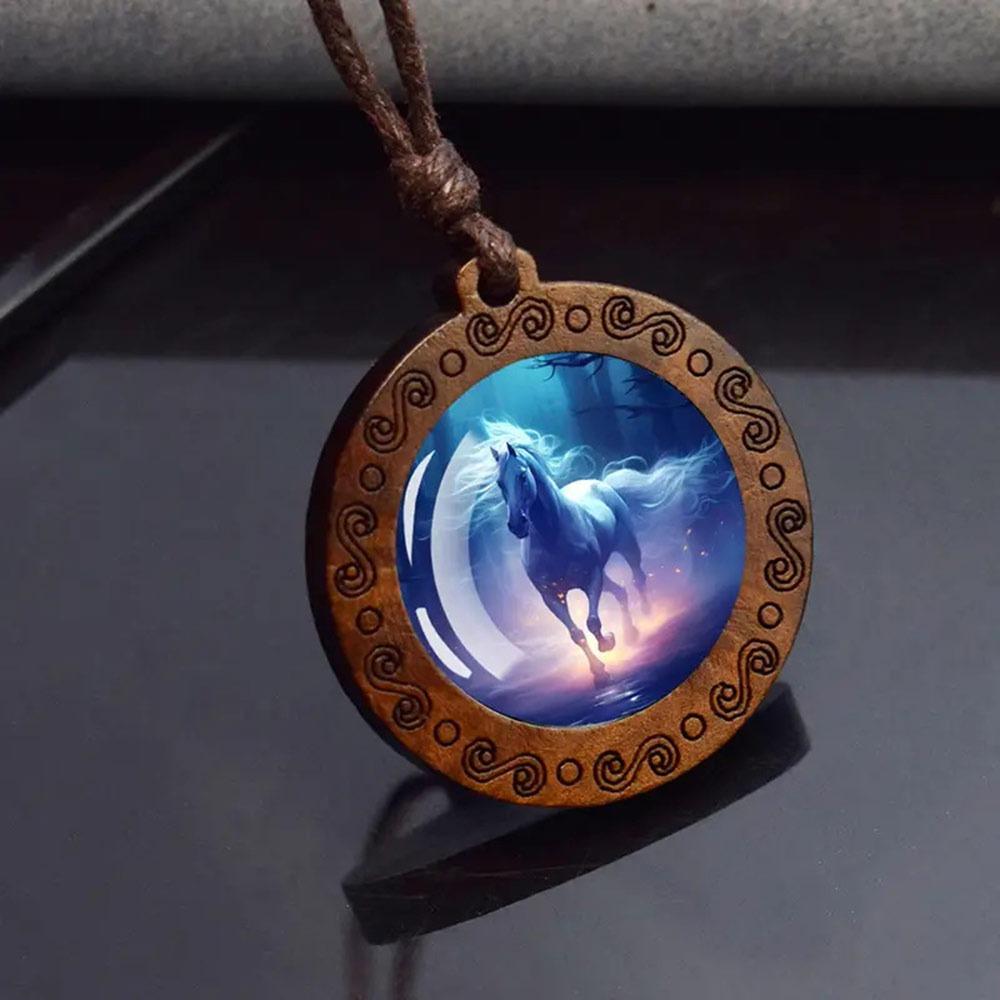 Leather Chain Wooden Pendant Necklace Boho Clothing Pendant Vintage Sweater Chain  for Women Men