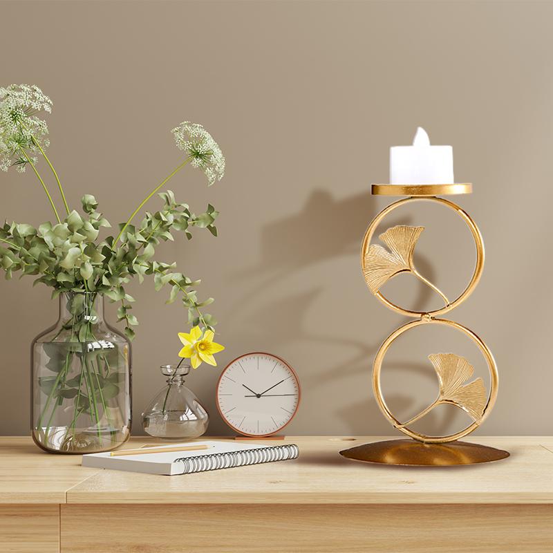 Iron Art Candlestick Ginkgo Leaf Candle Holder Ornaments Ambience Home Decoration