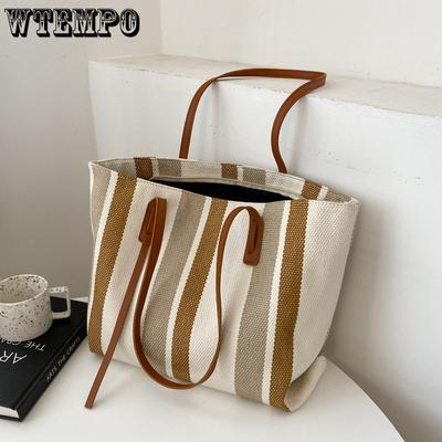 Women's Handbag Fashion Large Capacity Shoulder Bag Simple Vertical Stripes Casual Tote Bag