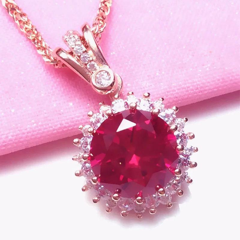 Exquisite Colored Gold Premium Full Diamond Red Pomegranate Pendant Korean Version Rose Gold Plated Pure Russian Purple Gold Versatile Necklace