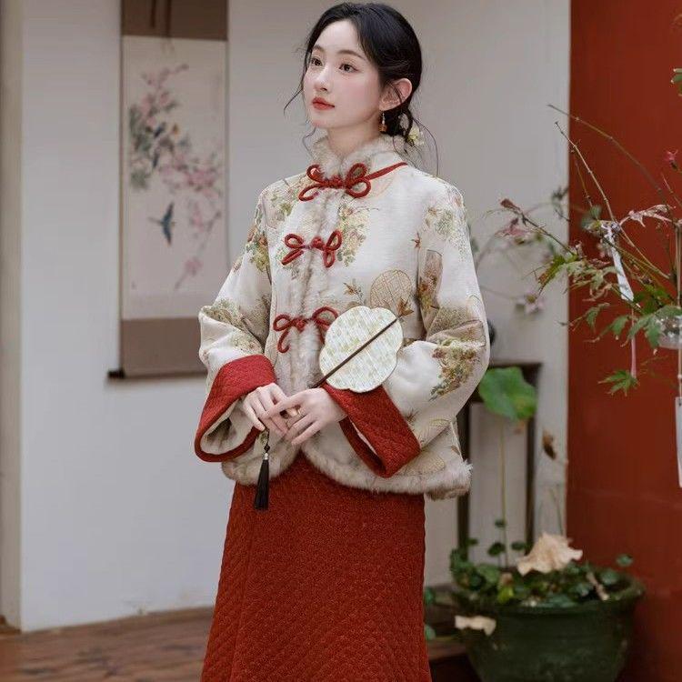 2025 New Year National Style Women's Skirt Set: High-End Autumn/Winter Cheongsam Outfit