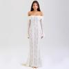 Women's Off Shoulder Long Sleeve Mermaid Maxi Dress Slim Fit High Waist Elegant Lace Wedding Guest Evening Dress